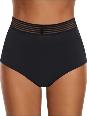 High Waisted Mesh Panel Bikini Bottom